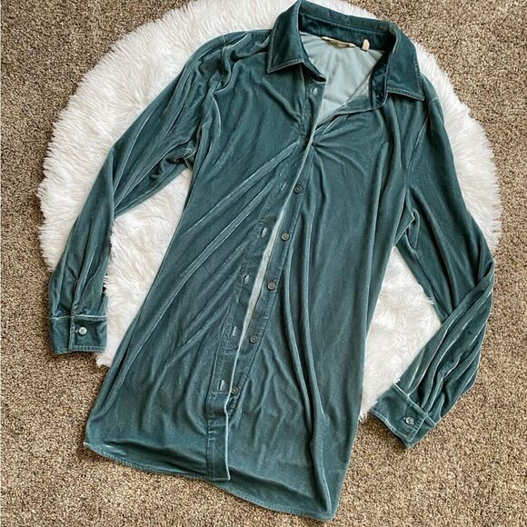 Soft Surroundings Velvet Boyfriend Tunic Top Button Down Women’s Small Velour - Picture 1 of 9